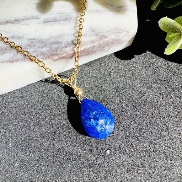 Lapis Lazuli Necklace Earrings Set 14k Gold Filled - Picture 5 of 12